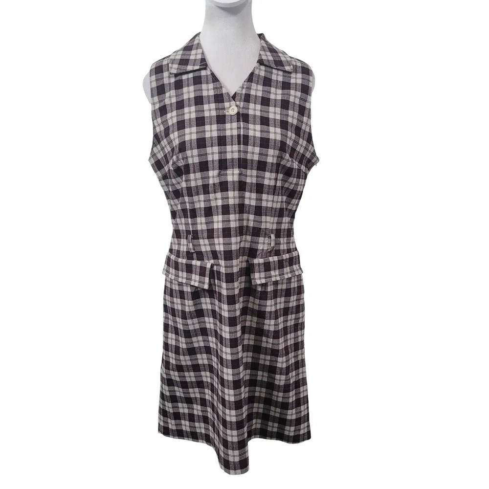 American Eagle 6 Plaid Shift Dress Womens Black White Sleeveless 90s Y2K Vintage